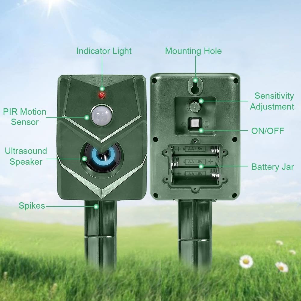 2pcs Battery Ultrasonic Garden Deterrent Repeller Animal Bird Cat Scarer Pest