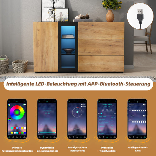 Modern Sideboard, Side Cabinet, Buffet Cabinet, Sideboard With 3 Drawers, Accent Console Table Storage Cabinet With Glass For Living Room, 140x40x80CM