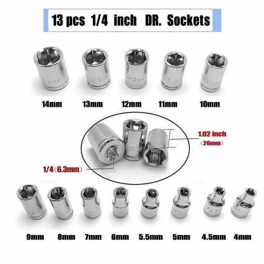 46PCS 1-4 Socket Wrench Screwdriver Bits Ratchet Driver Kit Repairing Tool Set