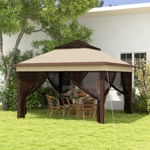 Outsunny 3 X 3m Pop Up Gazebo, Height Adjustable Instant Event Shelter With Netting And Carrying Bag, Beige