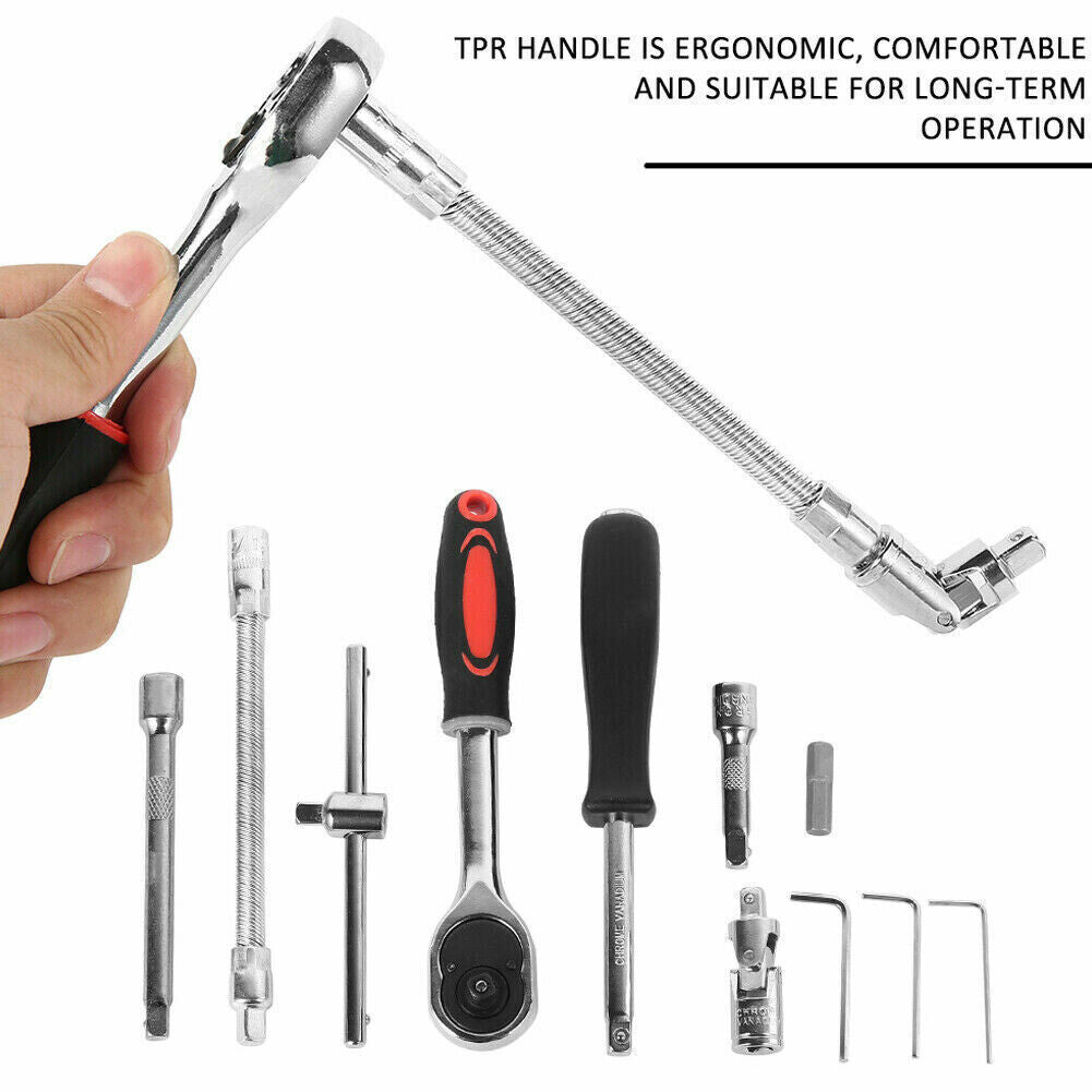 46PCS Metric Socket Set Ratchet Torx Wrench Kit 1  4   Drive Repair Tool With Case