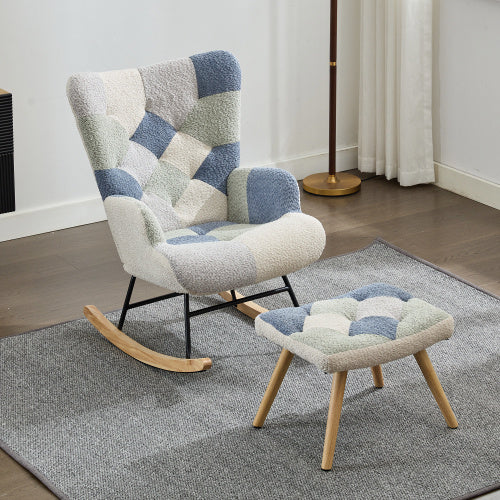 Rocking Chairs For Adults, Tteddy Rocking Chair Relaxing Recliner Chair With Solid Wood Legs High Back Lounge Chairs For Balcony Living Room Bedroom