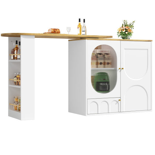 360  Rotating Bar Table Body 138 X 39 X 105 Cm, Coffee Bar Furniture, Rotating Dining Table With Storage Space, Kitchen Island, Two Doors With Shelves, Sideboard, Buffet, White