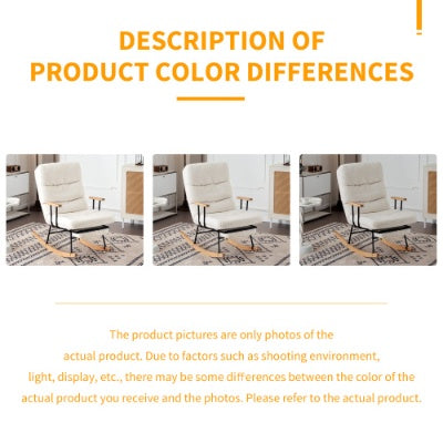 Rocking Chair, Boucle Fabric Tufted Rocking Chair, Armchair With Metal Legs And Wood Base, High Back Rocking Tub Chair With Comfortable Footrest And Adjustable Recliner For Living Room, Bedroom, White