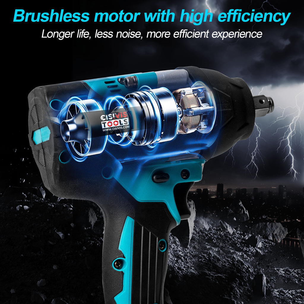 2000Nm 1-2 Cordless Electric Impact Wrench Drill Ratchet Driver For 18V