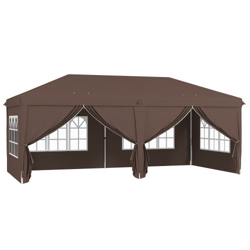 Outsunny 3 X 6 M Pop Up Gazebo With Sides And Windows, Height Adjustable Wedding Camping Party Tent Canopy Marquee With Storage Bag For Garden, Event, Brown