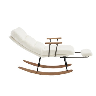 Rocking Chair, Boucle Fabric Tufted Rocking Chair, Armchair With Metal Legs And Wood Base, High Back Rocking Tub Chair With Comfortable Footrest And Adjustable Recliner For Living Room, Bedroom, White