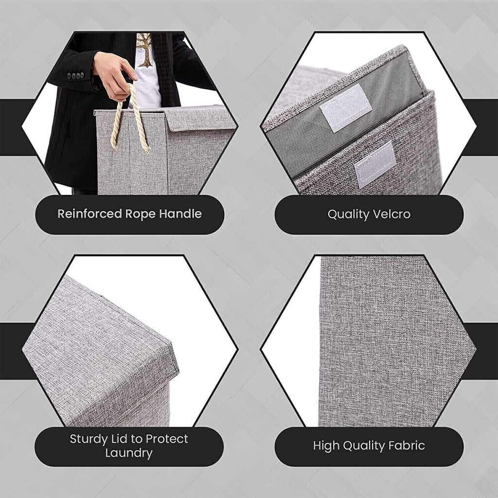 Laundry Basket Dirty Washing Clothes Storage Folding Bin Bag Hamper With Lid