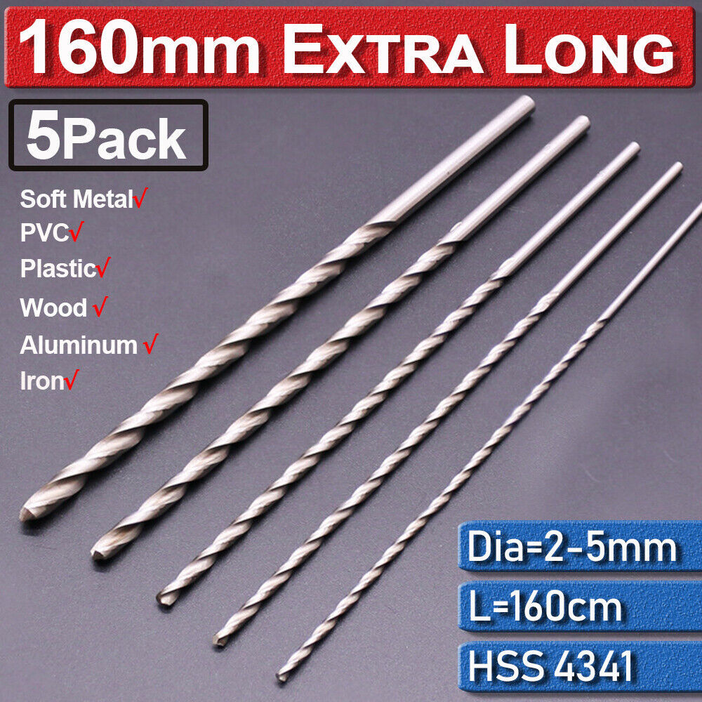 5PC 160MM Extra Long Wood Metal Drill Bit Set Brad Point 2mm 3mm 3.5mm 4mm 5mm