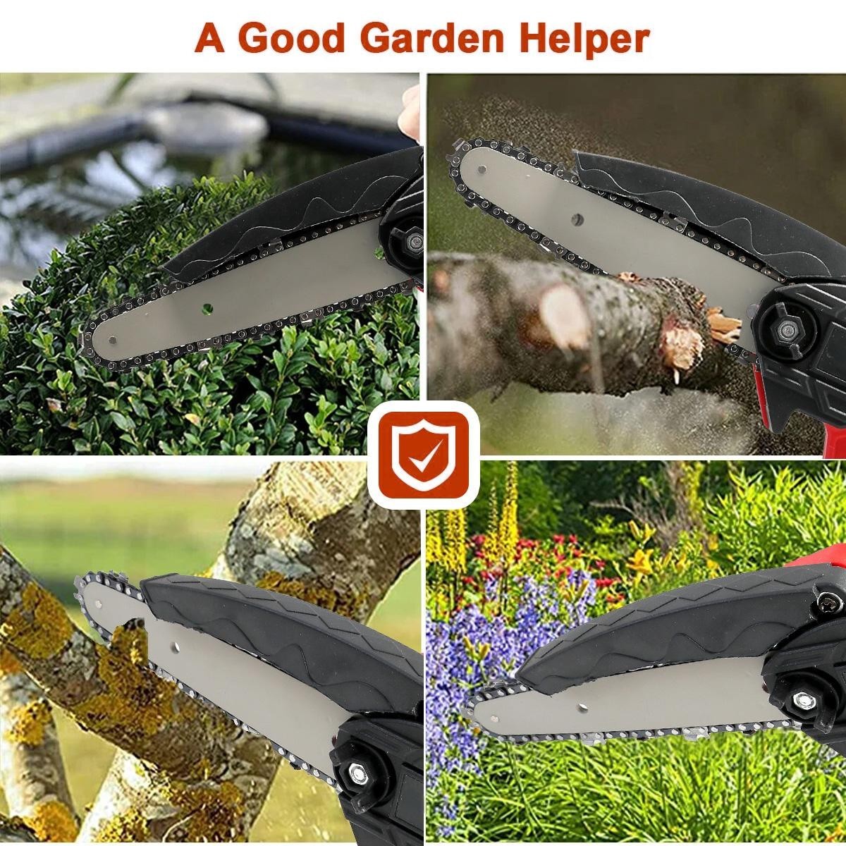 2 Batteries  4000W Mini Cordless Chainsaw Electric One-Hand Saw Wood Cutter