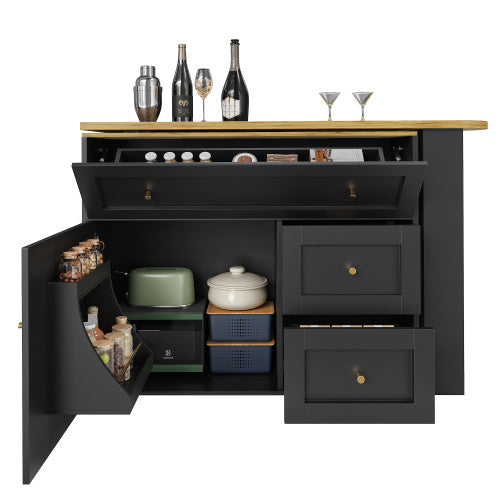 Extendable Bar Table With Storage Space  138-204x39x105cm  Kitchen Cabinet Sideboard With Snack Shelf, Telescopic Bar Table, High Table, Bistro Table  High Table,Kitchen Island, Black
