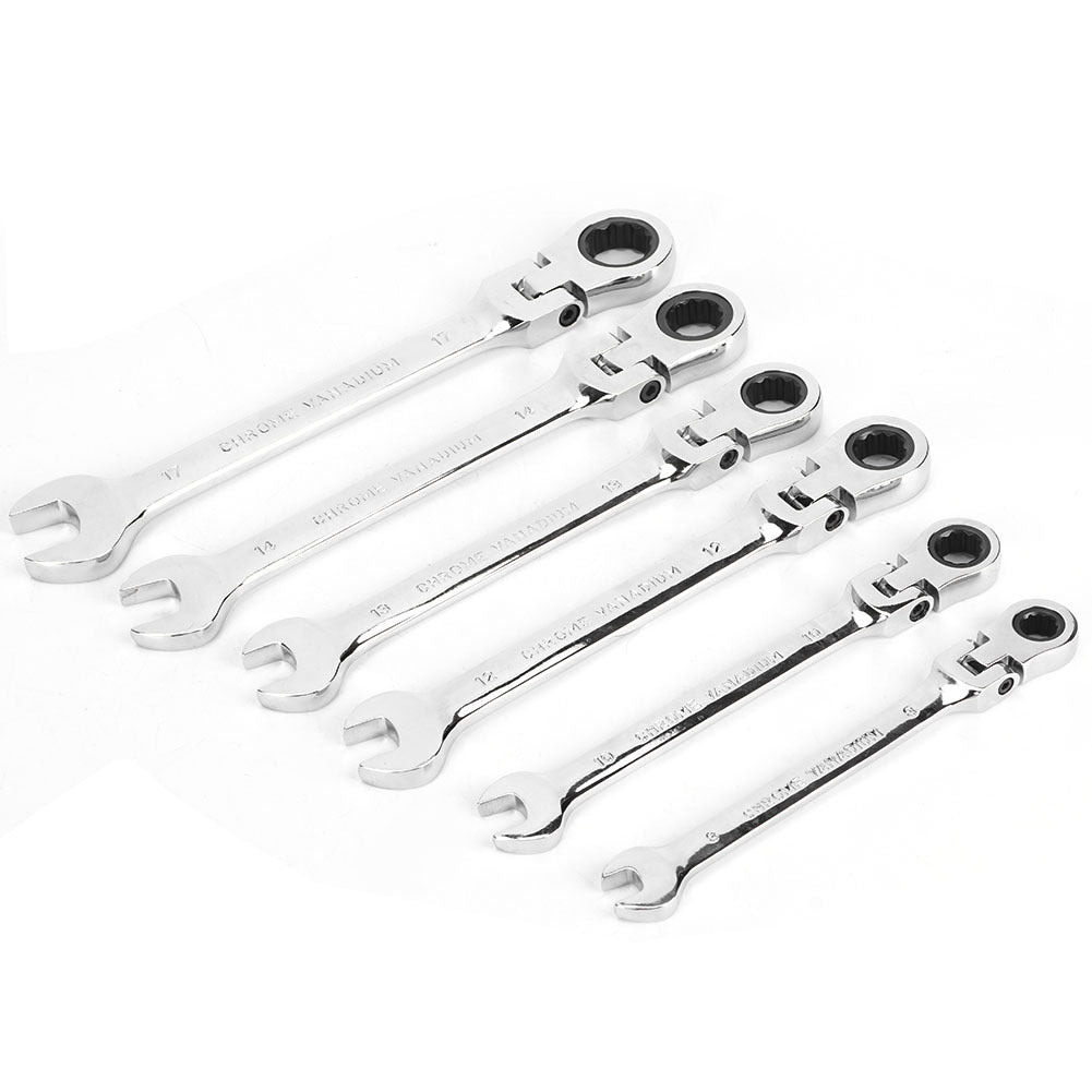 6Pcs Flexible Head Multi Functional Ratchet Conination Spanner Wrench 8-17mm Repair Tools Set