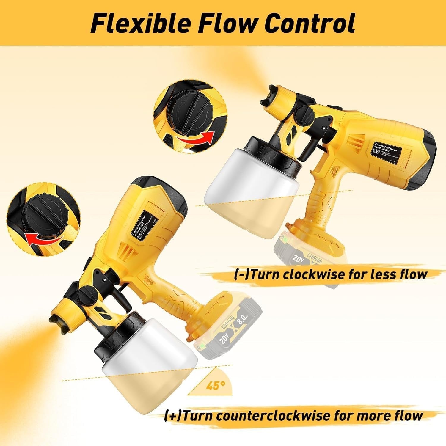 Cordless Paint Sprayer Electric Spray Gun For 18V Li-ion Battery