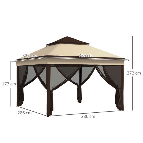 Outsunny 3 X 3m Pop Up Gazebo, Height Adjustable Instant Event Shelter With Netting And Carrying Bag, Beige