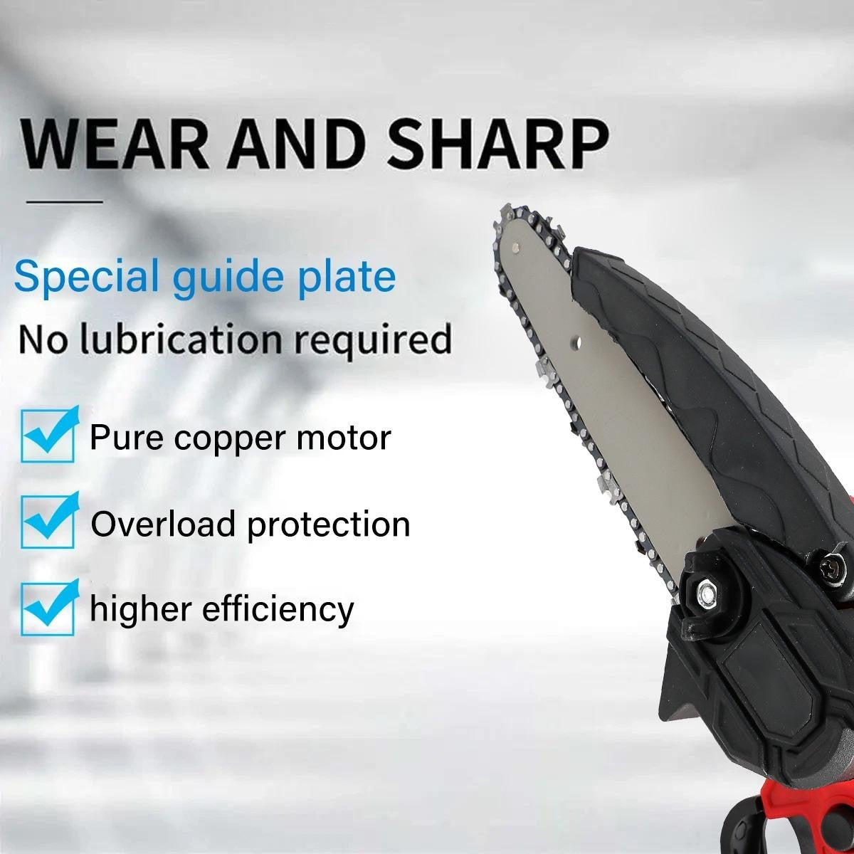 2 Batteries  4000W Mini Cordless Chainsaw Electric One-Hand Saw Wood Cutter