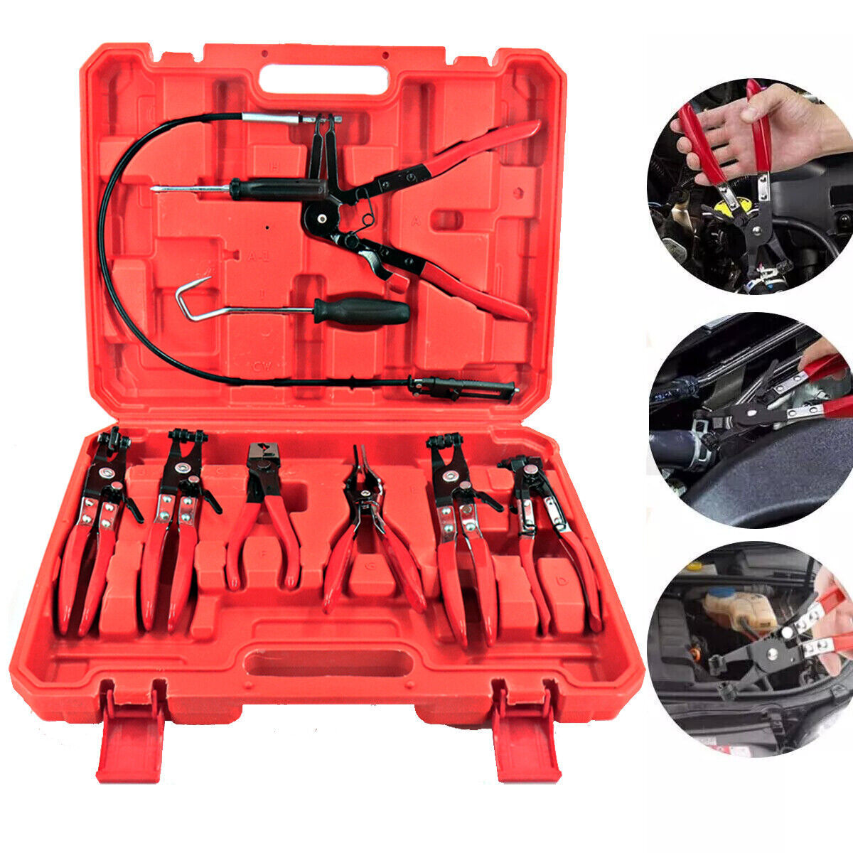 9Pc Hose Clamp Clip Pliers Kit Swivel Jaw Flat Angled Band Tool High Quality