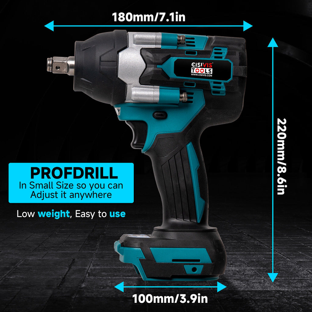 2000Nm 1-2 Cordless Electric Impact Wrench Drill Ratchet Driver For 18V