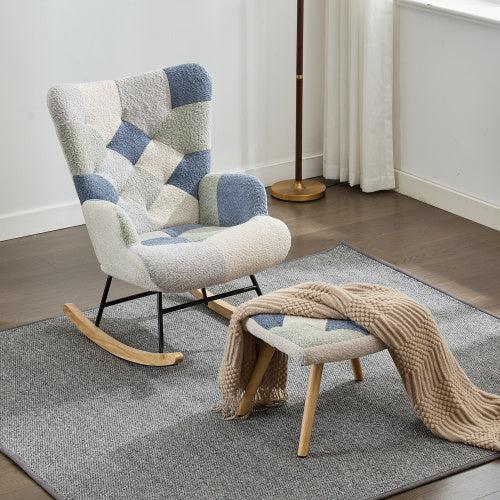 Rocking Chairs For Adults, Tteddy Rocking Chair Relaxing Recliner Chair With Solid Wood Legs High Back Lounge Chairs For Balcony Living Room Bedroom