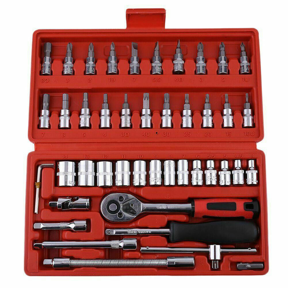 46PCS Metric Socket Set Ratchet Torx Wrench Kit 1  4   Drive Repair Tool With Case