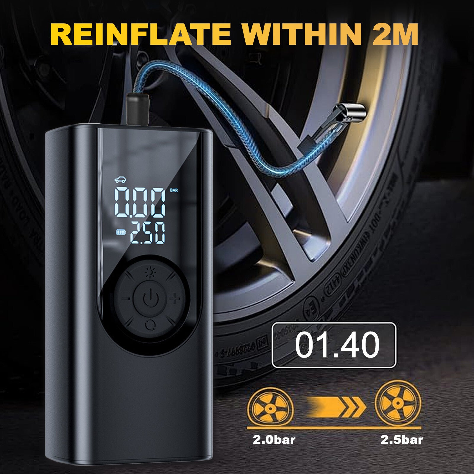 Wireless Digital Tyre Inflator 150PSI Portable Air Compressor For Car Moto Bike