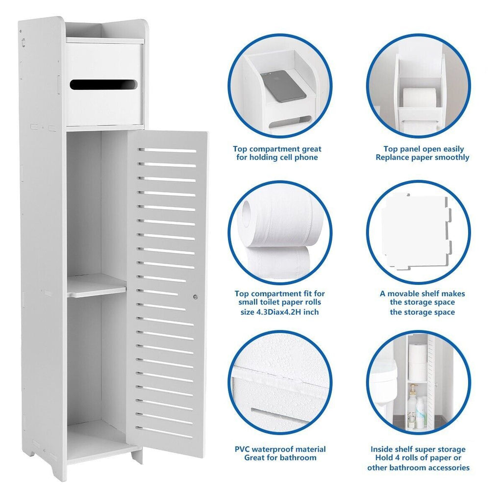 Wooden White Free Standing Toilet Paper Roll Holder Bathroom Storage Cabinet UK