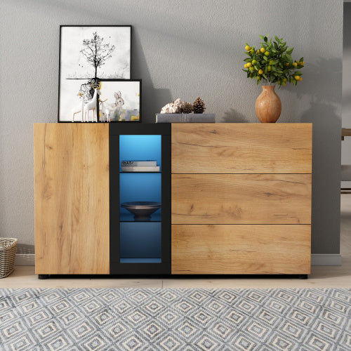 Modern Sideboard, Side Cabinet, Buffet Cabinet, Sideboard With 3 Drawers, Accent Console Table Storage Cabinet With Glass For Living Room, 140x40x80CM