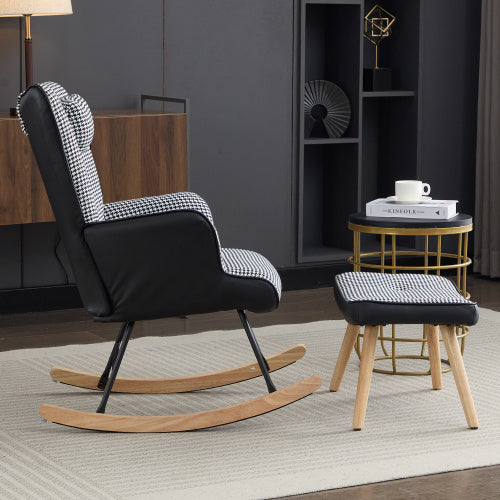 Rocking Chairs For Adults, Tteddy Rocking Chair Relaxing Recliner Chair With Solid Wood Legs High Back Lounge Chairs For Balcony Living Room Bedroom