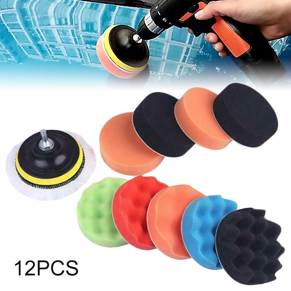 12pcs 3 Buffing Waxing Polishing Sponge Pads Kit Set For Car Polisher Drill UK