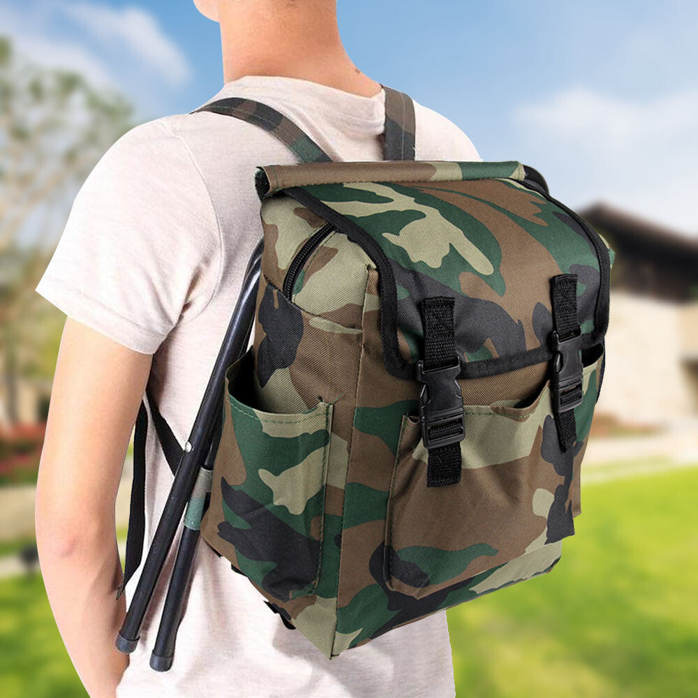 2in1 Oxford Fishing Tackle Backpack Bag,Camping Hiking Foldable Stool Seat Chair