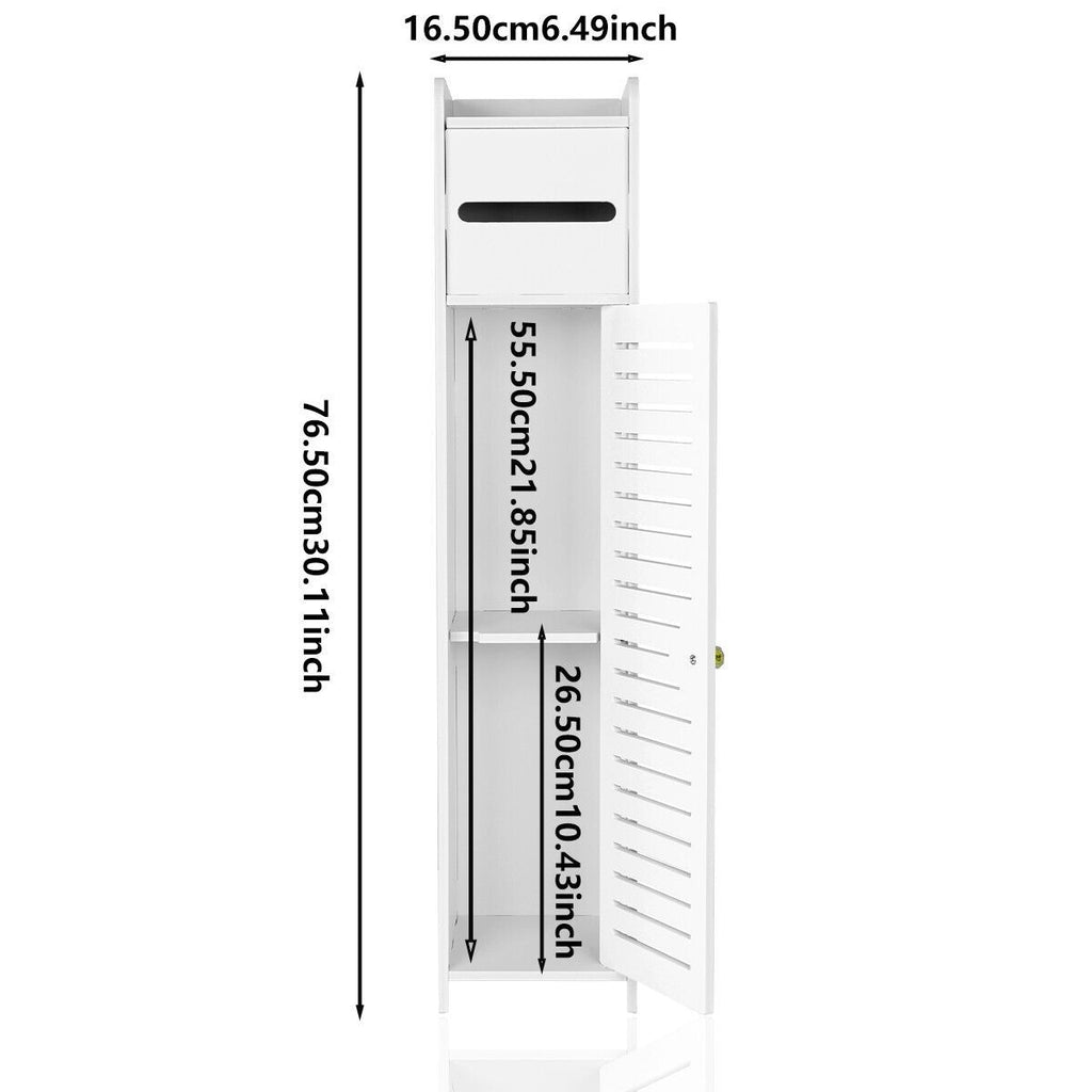 Wooden White Free Standing Toilet Paper Roll Holder Bathroom Storage Cabinet UK