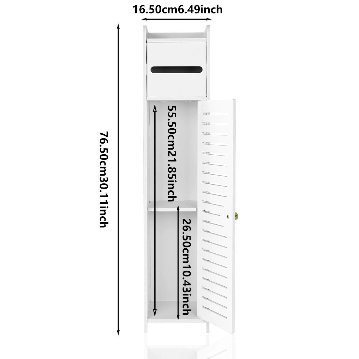 Wooden White Free Standing Toilet Paper Roll Holder Bathroom Storage Cabinet UK