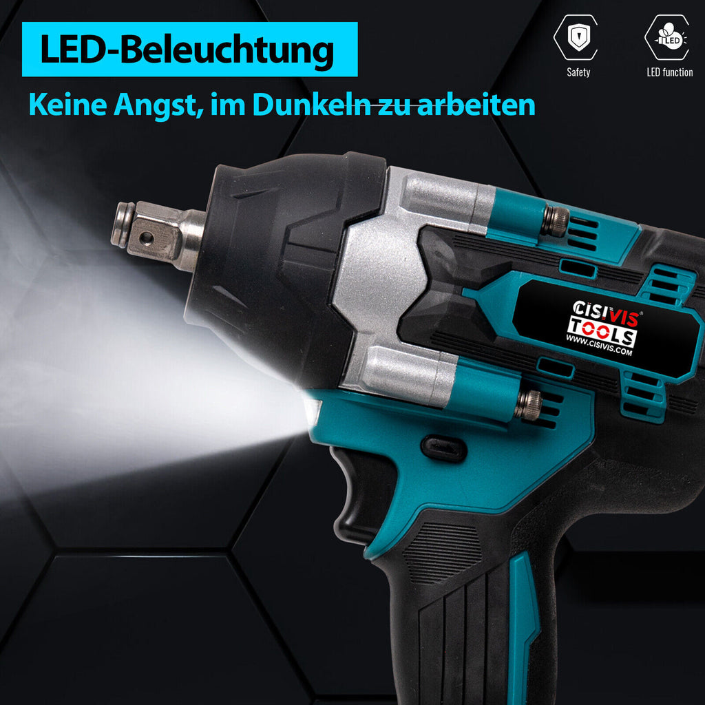 2000Nm 1-2 Cordless Electric Impact Wrench Drill Ratchet Driver For 18V