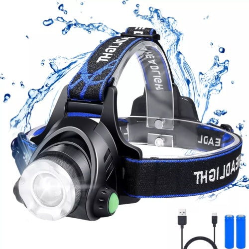 T6 Headlamp Rechargeable 350000LM LED Zoom Headlight Head Torch USB Line UK